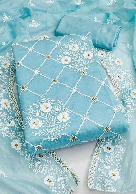 Blue Embroidered Cotton Kurta Set