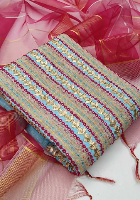 Blue Striped Cotton Punjabi Suit