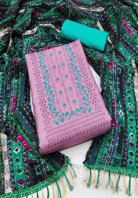 Purple Embroidered Poly Blend Kurta Set