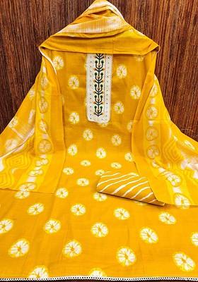 Yellow Tie And Dye Print Poly Blend Kurta Set