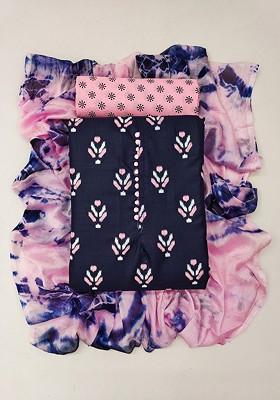 Blue Printed Poly Blend Kurta Set