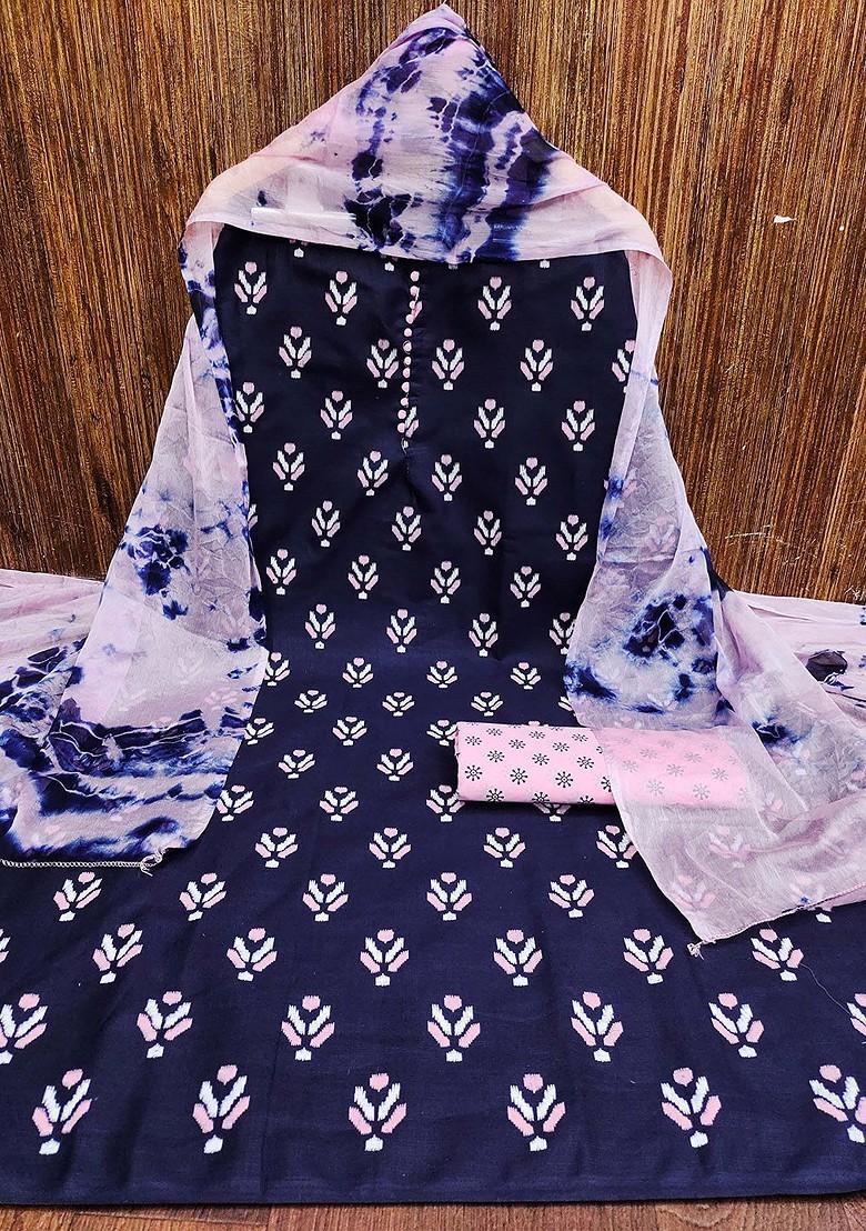 Blue Printed Poly Blend Kurta Set - Indya