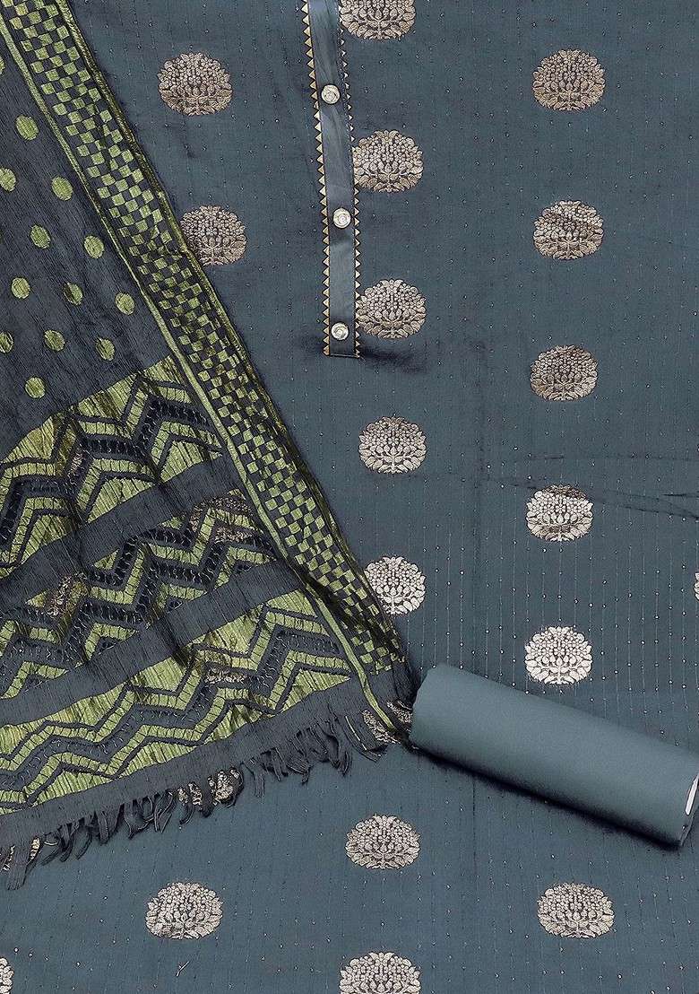 Grey Embroidered Cotton Straight Kurta Set - Indya