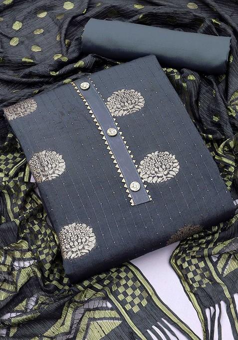 Grey Embroidered Cotton Straight Kurta Set