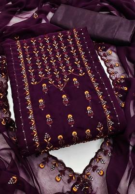 Purple Embroidered Silk Georgette Kurta Set