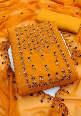 Yellow Embroidered Silk Blend Georgette Kurta Set
