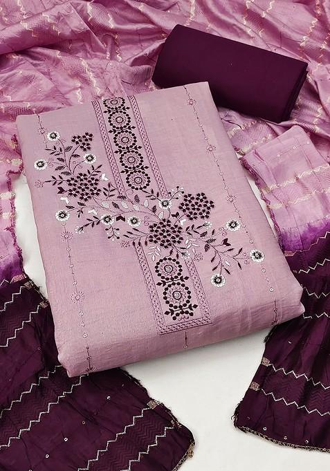 Purple Embroidered Poly Blend Kurta Set