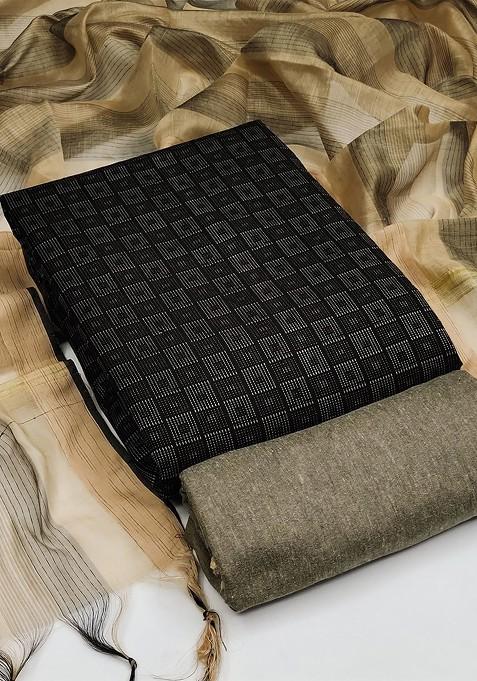 Black Woven Poly Blend Kurta Set