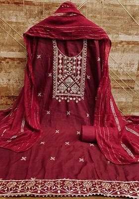 Maroon Embellished Poly Blend Kurta Set
