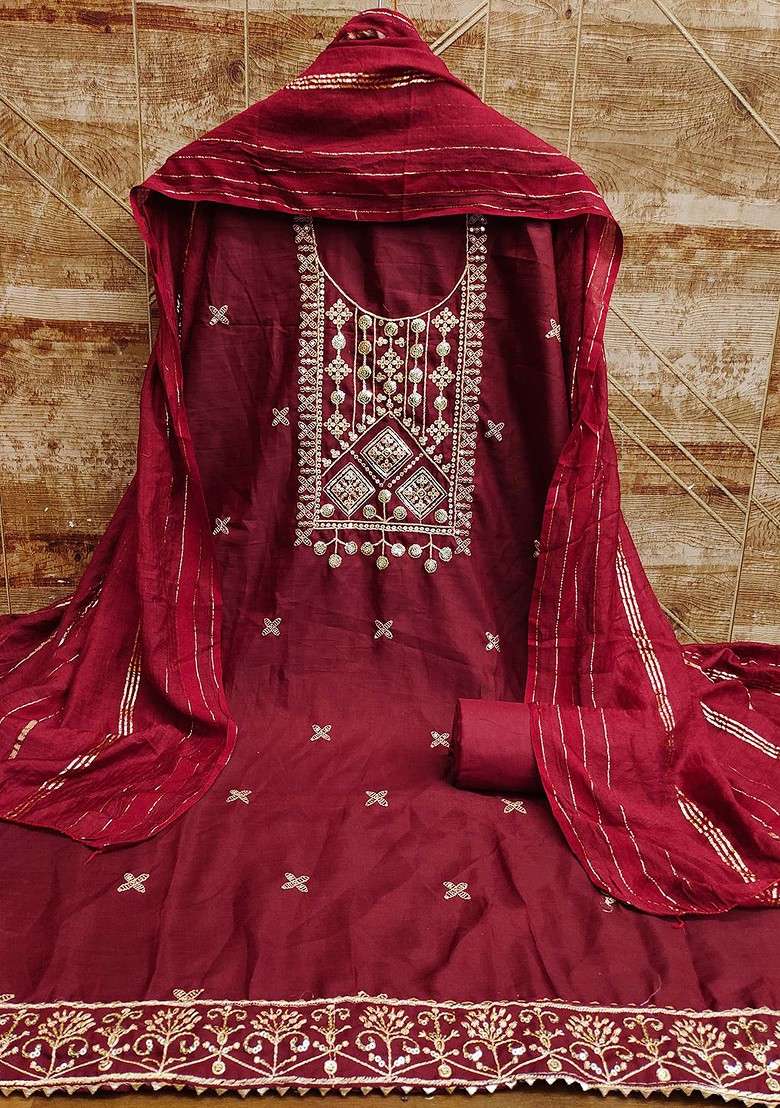 Maroon Embellished Poly Blend Kurta Set - Indya
