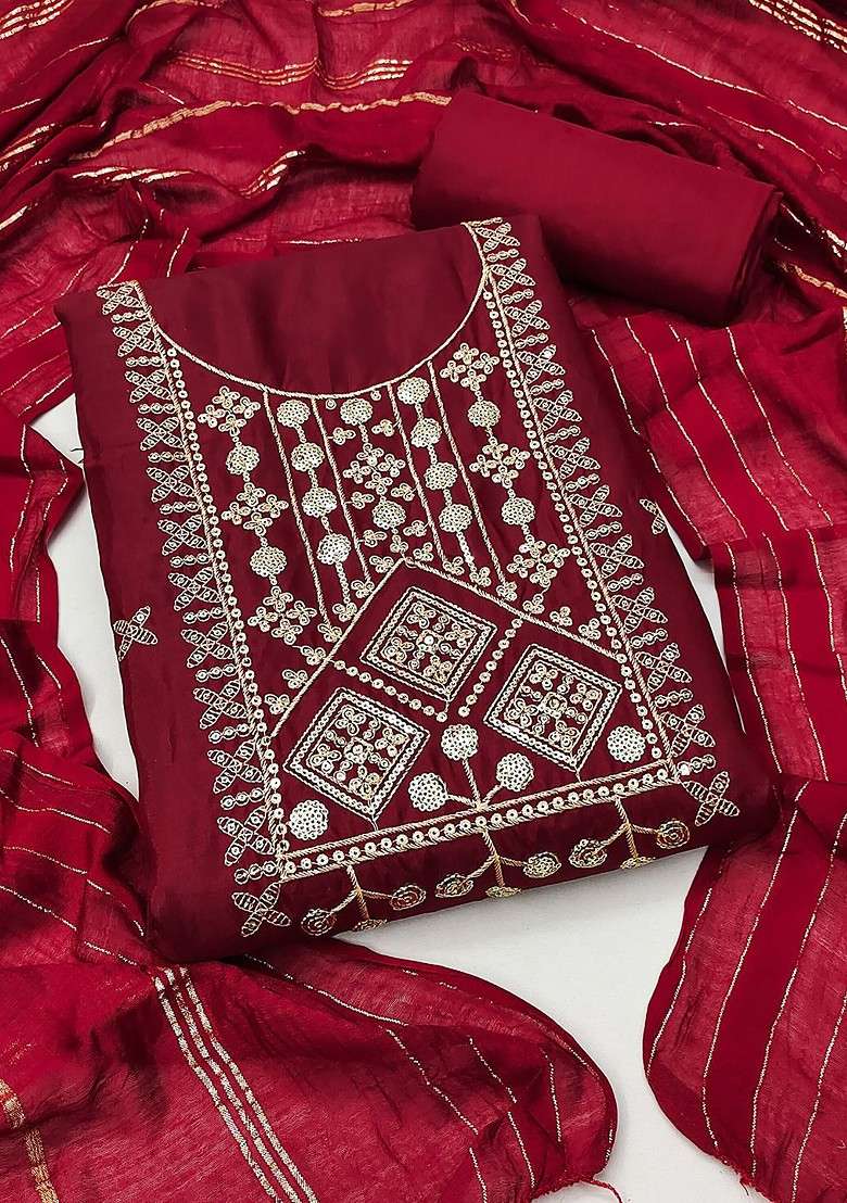 Maroon Embellished Poly Blend Kurta Set - Indya