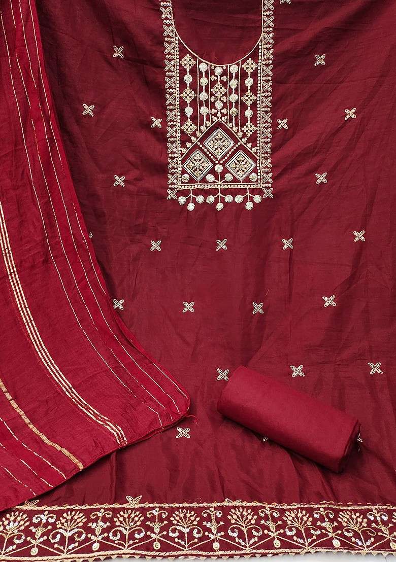Maroon Embellished Poly Blend Kurta Set - Indya