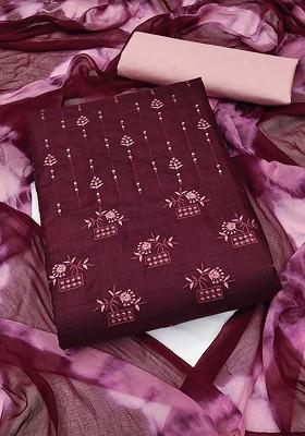 Magenta Embroidered Poly Blend Kurta Set