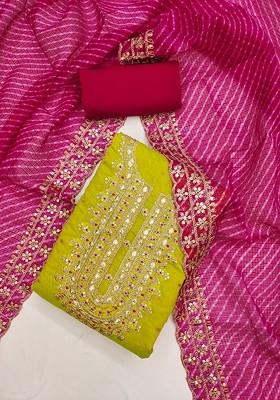 Lime Green Embroidered Poly Blend Kurta Set