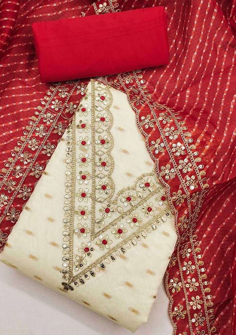 White Embroidered Blended Punjabi Suit - Indya