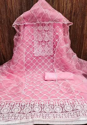 Pink Embroidered Organza Kurta Set
