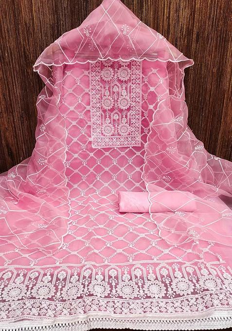 Pink Embroidered Organza Kurta Set