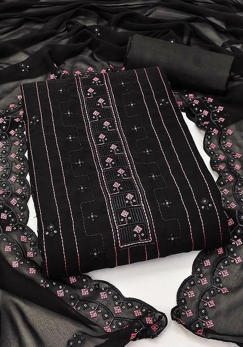 Black Embellished Poly Blend Kurta Set