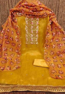 Yellow Embroidered Organza Kurta Set