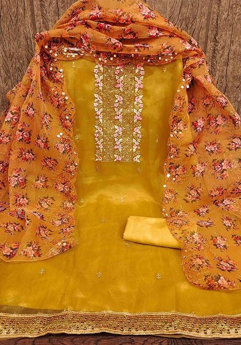 Yellow Embroidered Organza Kurta Set