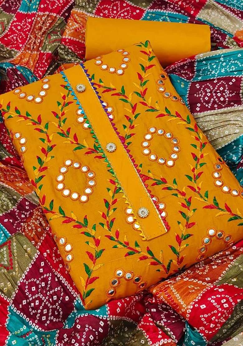 Yellow Embroidered Cotton Kurta Set - Indya