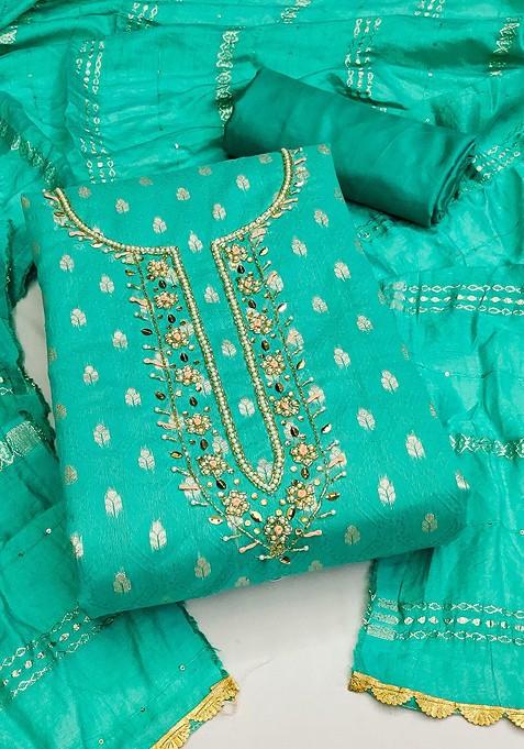 Sea Green Jacquard Poly Straight Kurta Set