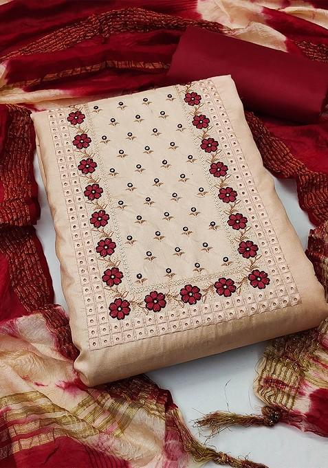 Beige Embroidered Poly Blend Kurta Set