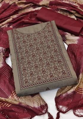 Brown Embroidered Poly Blend Kurta Set