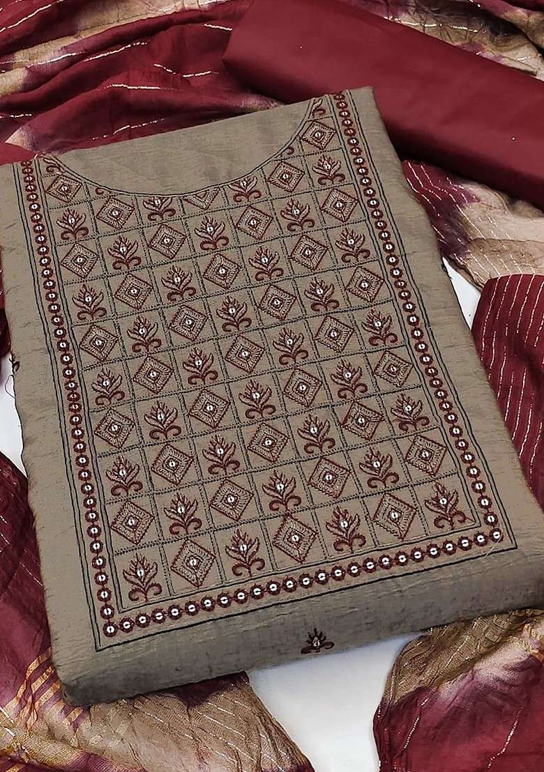 Brown Embroidered Poly Blend Kurta Set - Indya