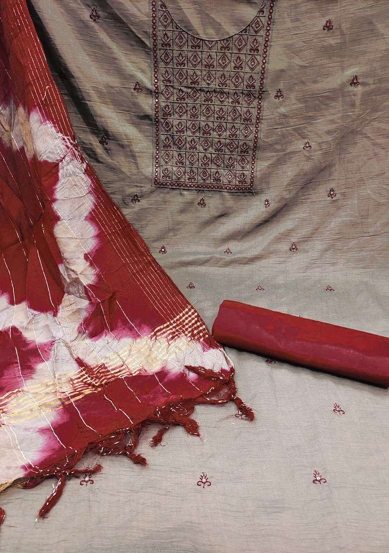 Brown Embroidered Poly Blend Kurta Set - Indya