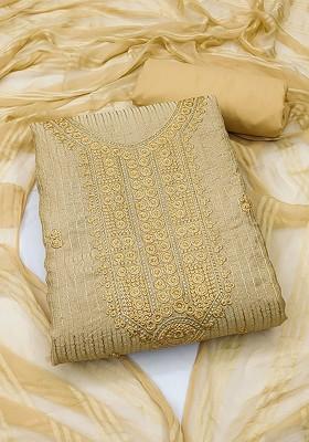 Beige Embroidered Pure Cotton Kurta Set