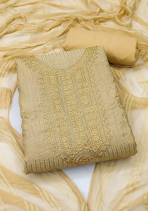 Beige Embroidered Pure Cotton Kurta Set