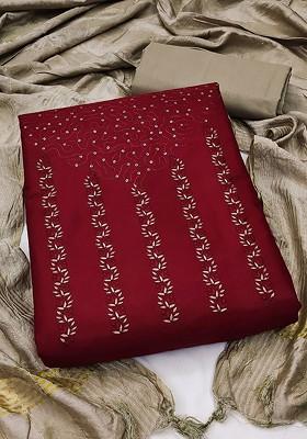 Maroon Embellished Pure Cotton Kurta Set