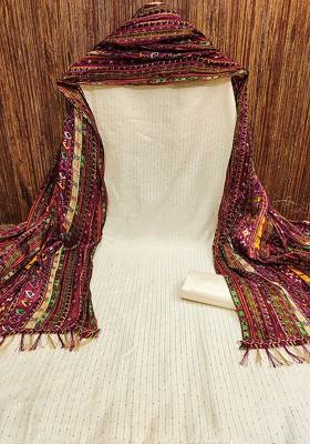 Off White Embellished Poly Blend Kurta Set