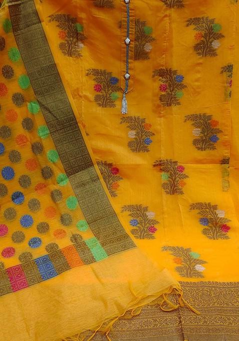 Yellow Solid Pure Silk Kurta Set