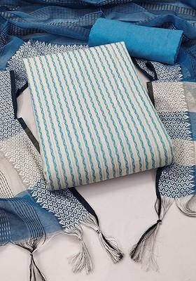 Blue Striped Print Poly Blend Kurta Set