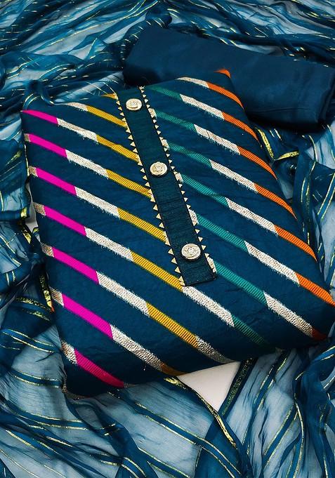 Turquoise Blue Striped Organza Straight Kurta Set