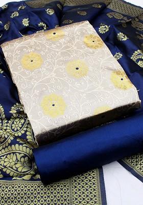 Beige Woven Poly Blend Kurta Set