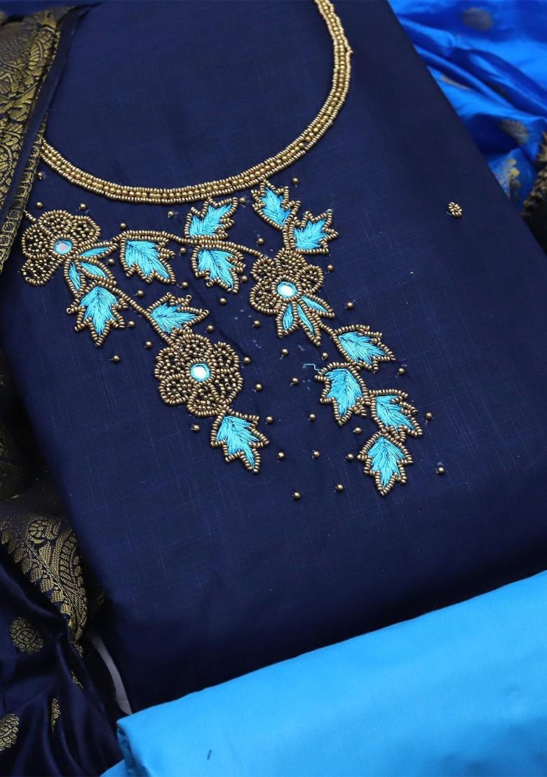Blue Embellished Poly Blend Kurta Set - Indya
