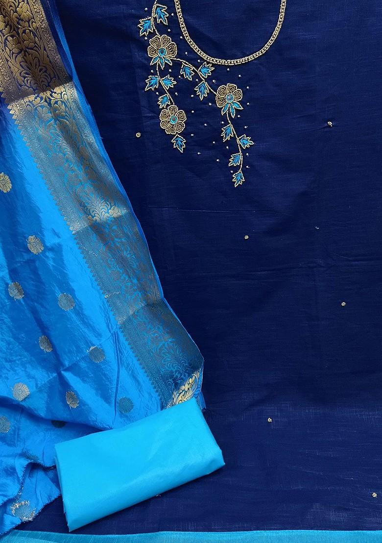 Blue Embellished Poly Blend Kurta Set - Indya