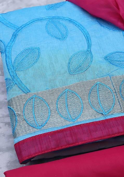 Blue Embroidered Blended Straight Kurta Set