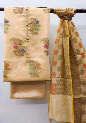 Beige Woven Poly Blend Kurta Set