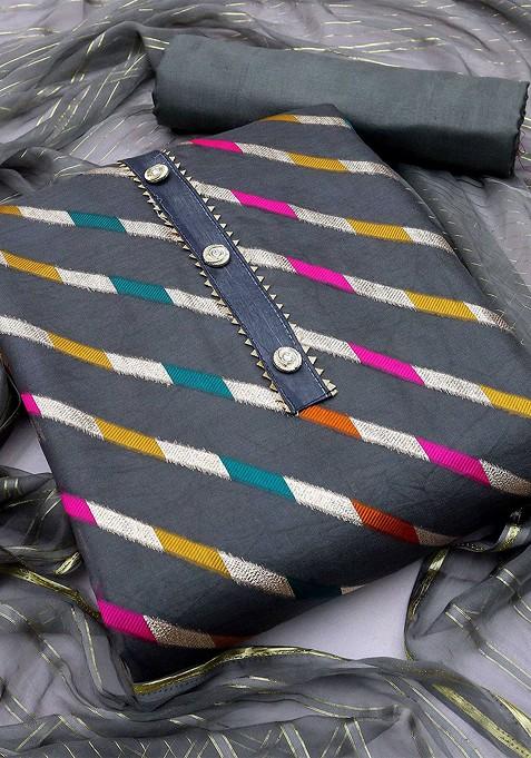 Grey Woven Poly Blend Kurta Set