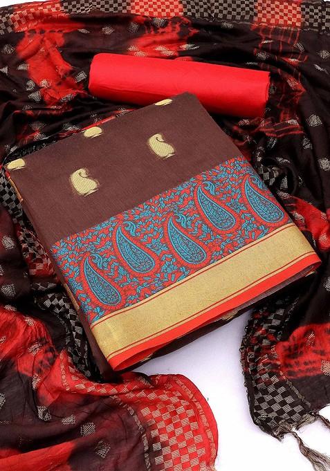 Brown Printed Blended Straight Kurta Set