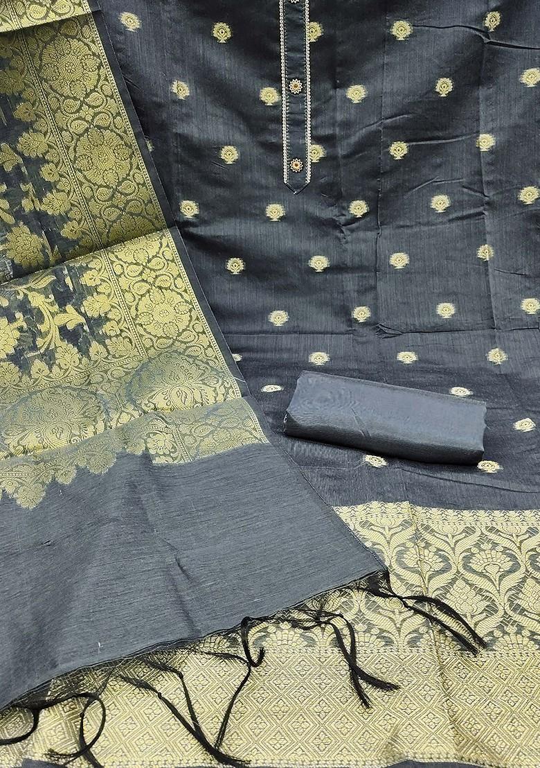 Grey Woven Poly Blend Kurta Set - Indya