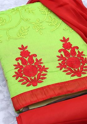 Green Embroidered Cotton Kurta Set