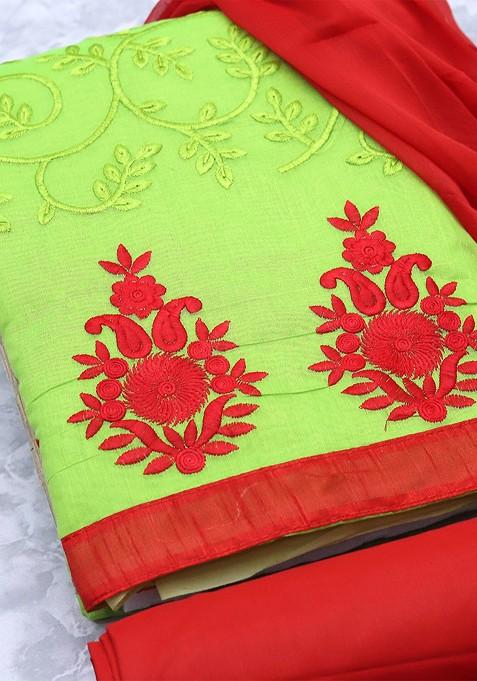 Green Embroidered Cotton Kurta Set