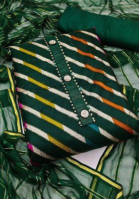 Green Woven Organza Kurta Set