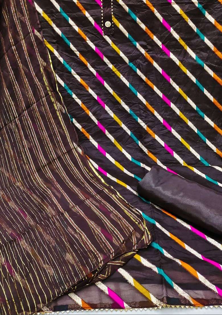 Brown Striped Organza Punjabi Suit - Indya