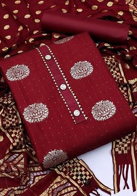 Maroon Woven Poly Blend Kurta Set